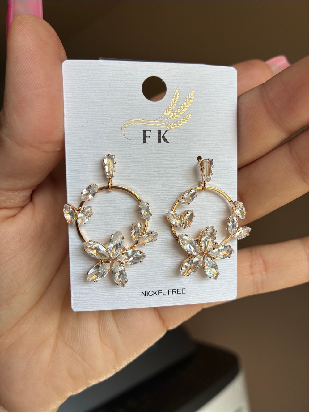 2/$25🎀 Gold Crystal Floral Hoop Drop Earrings